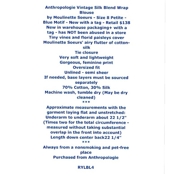 $138 Anthropologie Vintage Silk Blend Wrap Blouse 8P Medium Petite Paisley Top - Picture 2 of 11
